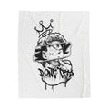 Velveteen Plush Blanket — Black Graffiti Anime King Design (“Don’t Care”)