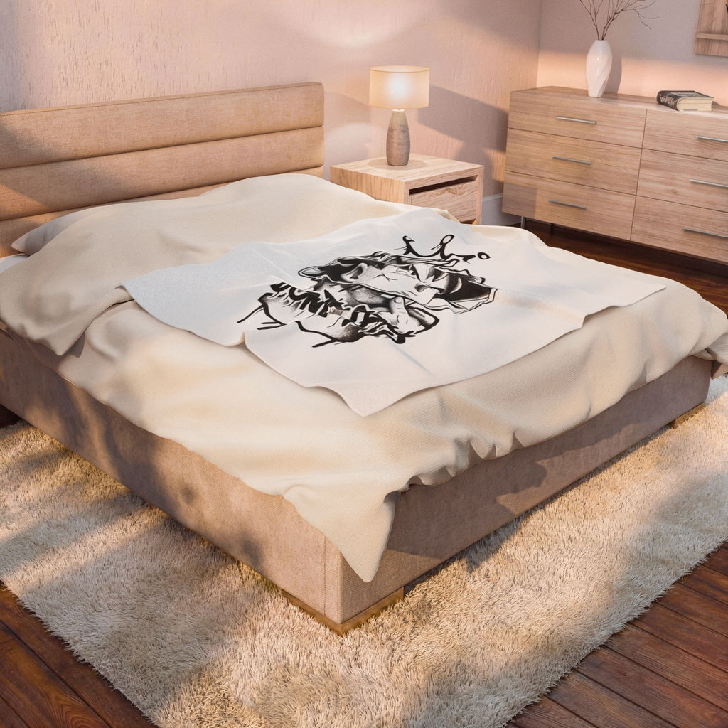 Velveteen Plush Blanket — Black Graffiti Anime King Design (“Don’t Care”)