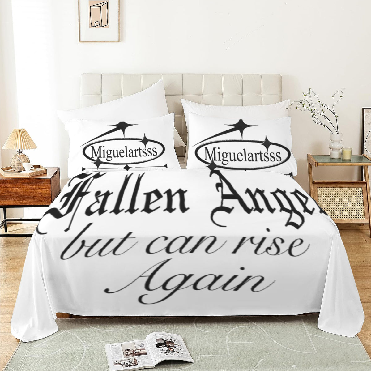 Fallen Angel 4-Piece Bedding Set with Blank Fitted Sheet 68.9x82.7inch